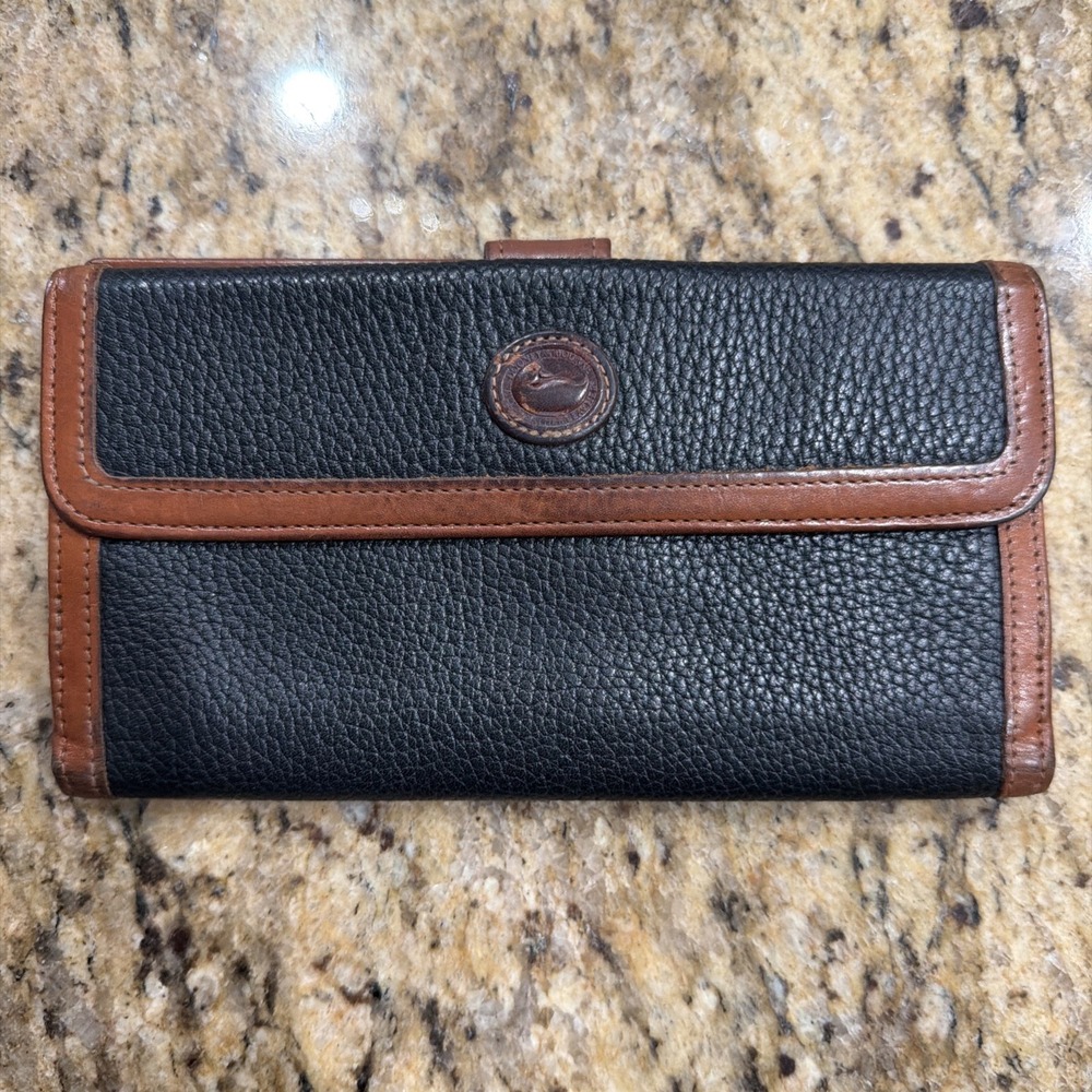 Vintage Dooney & Bourke Black/Brown Leather Checkbook Wallet